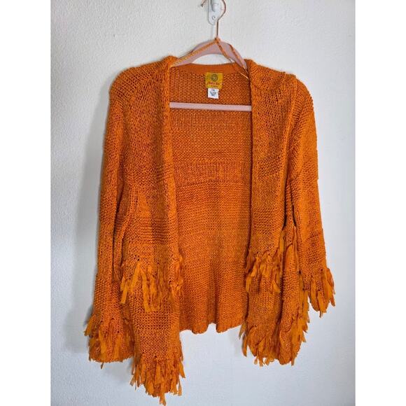 Bright orange artsy loose knit cardigan by Ruby Rd. - Picture 1 of 5